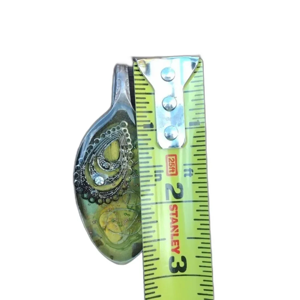 Vintage Handmade Silver Bent Spoon Resin Pendant 2.75
